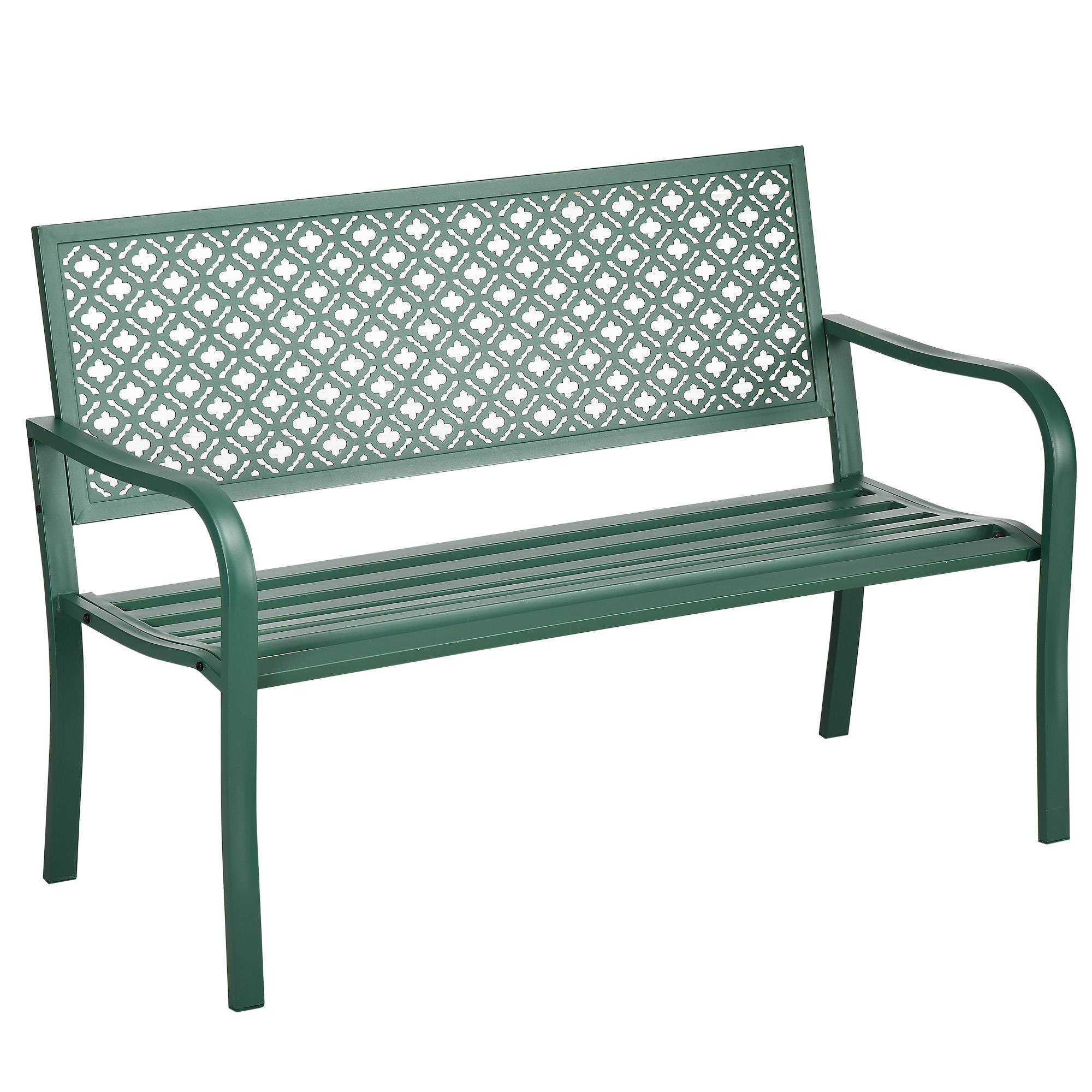 Banc de jardin 2 places en acier résistant aux intempéries, pour terrasse et jardin, vert foncé - Image 1