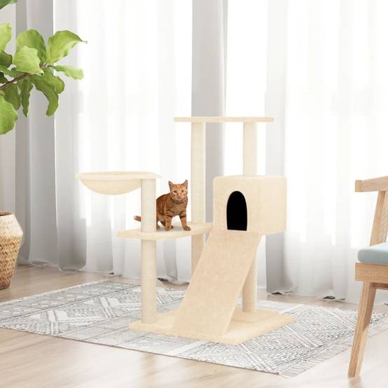 Arbre à chat avec hamac niche et griffoirs en sisal Crème 82 cm – ComfortXL Pet Living - Image 1