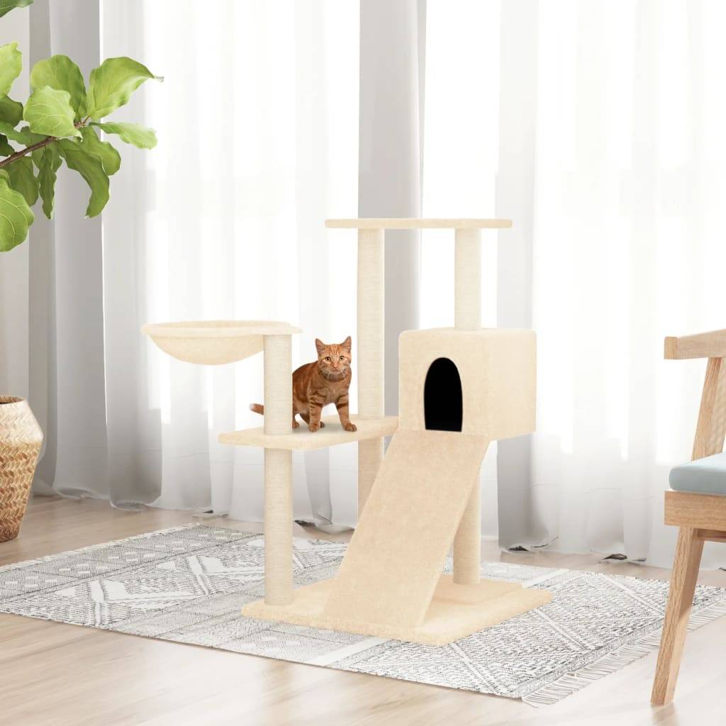 Arbre à chat avec hamac niche et griffoirs en sisal Crème 82 cm – ComfortXL Pet Living