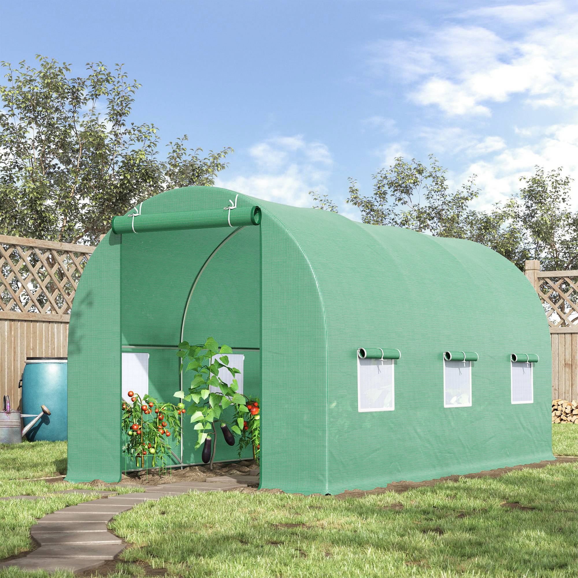 Serre de Jardin Tunnel 4,5L x 2l x 2H m châssis Tubulaire Acier galvanisé renforcé 1,8 cm 6 fenêtres 1 Porte Vert - Image 3