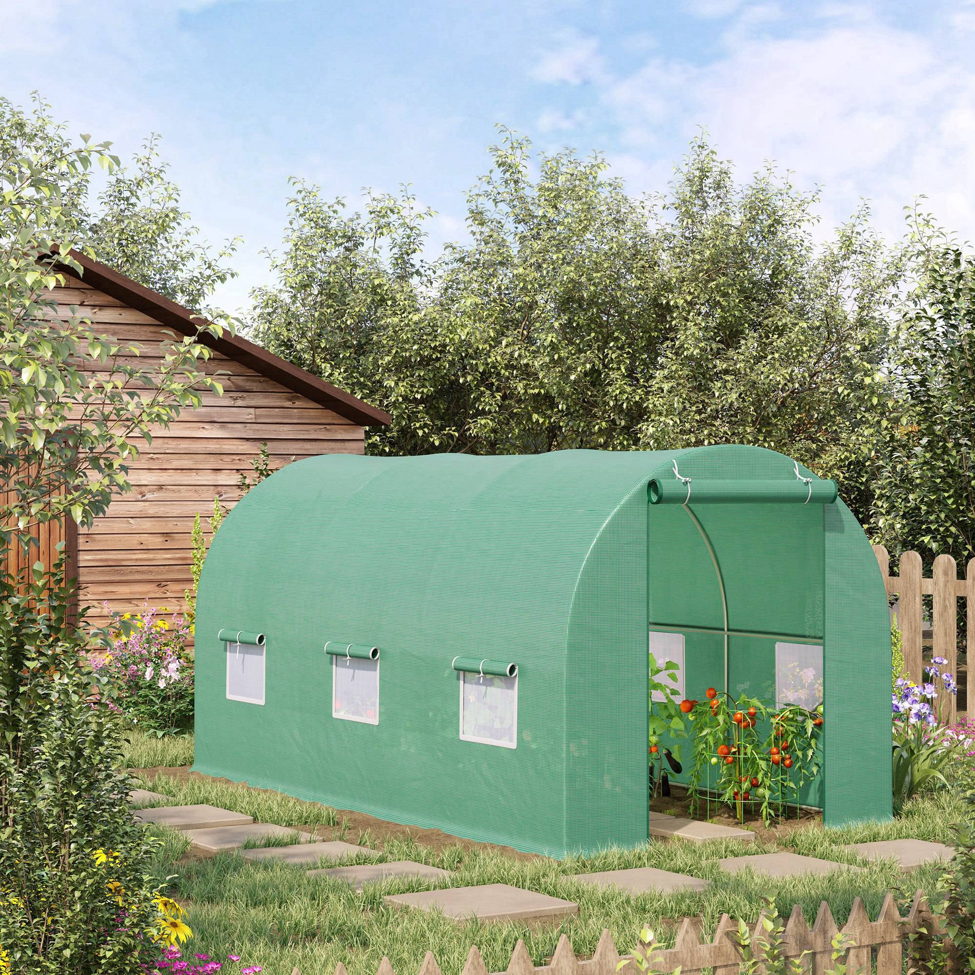 Serre de Jardin Tunnel 4,5L x 2l x 2H m châssis Tubulaire Acier galvanisé renforcé 1,8 cm 6 fenêtres 1 Porte Vert - Image 4