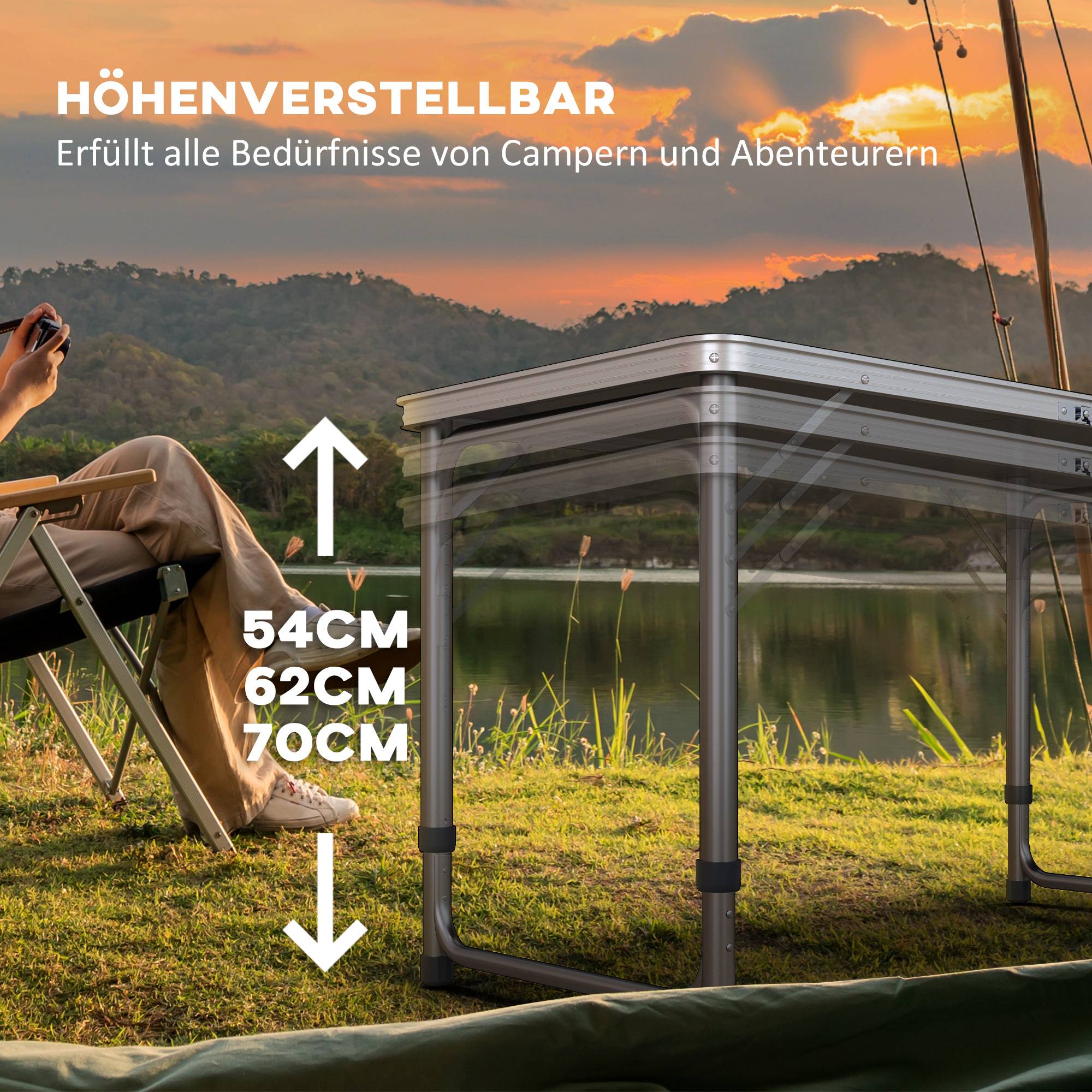 ComfortXL - Table de camping pliante Aluminium Pique-nique Hauteur réglable 240x60cm Noir - ComfortXL Outdoor Living - Image 7