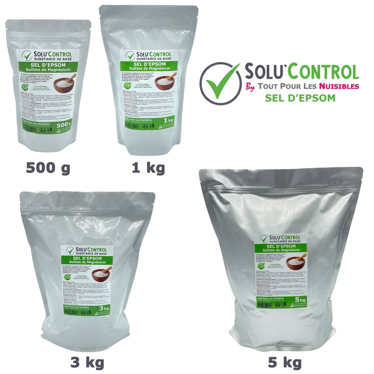 SOLU'CONTROL - Sel d'Epsom 500 g - Sulfate de Magnésium 100% Pur et Naturel - Soin du Corps, Fertilisant et Apport en Magnésium pour les plantes - Image 3