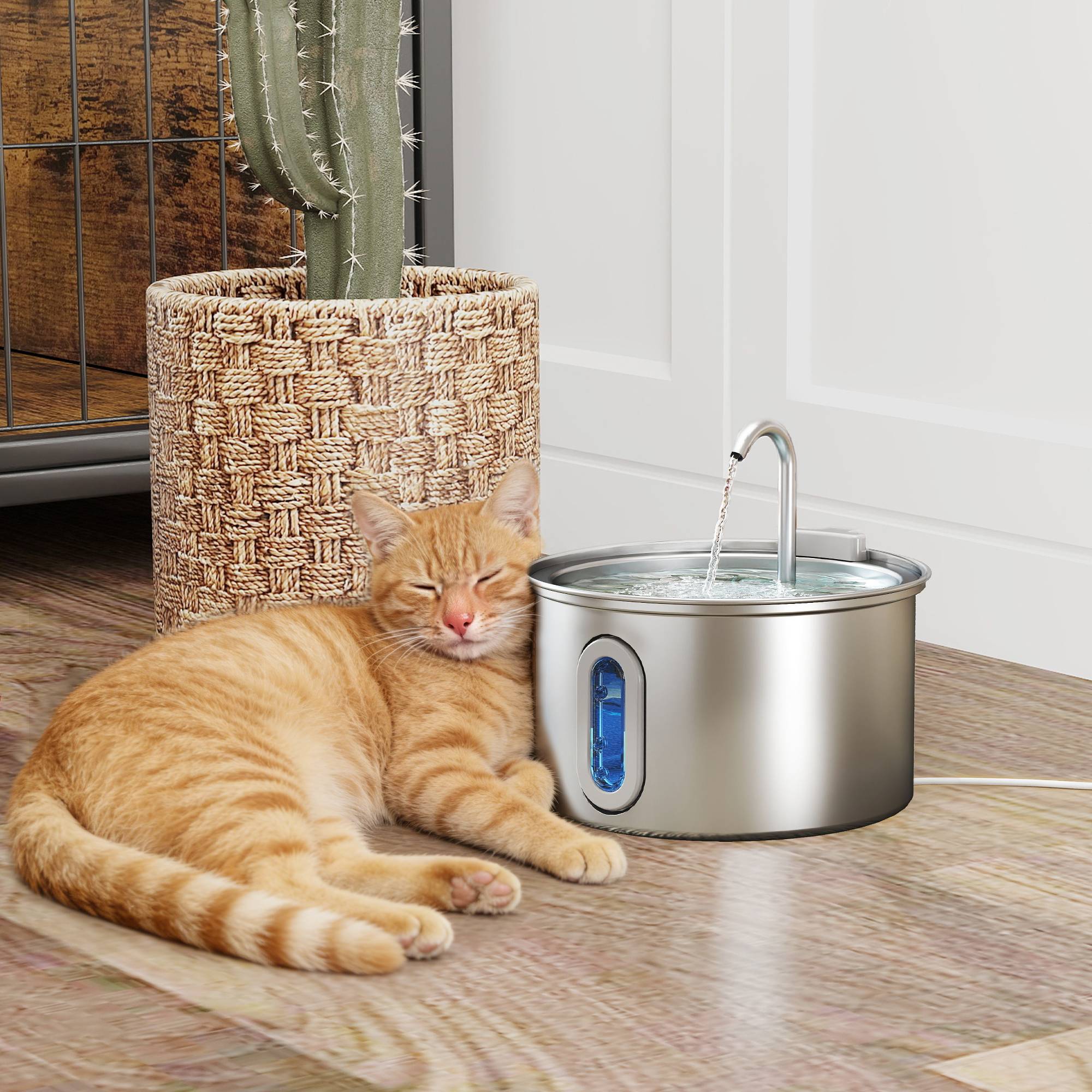 Fontaine à chat 2,5L pompe silencieuse LED filtre charbon actif,19,4x19,4x18,7cm - Image 3