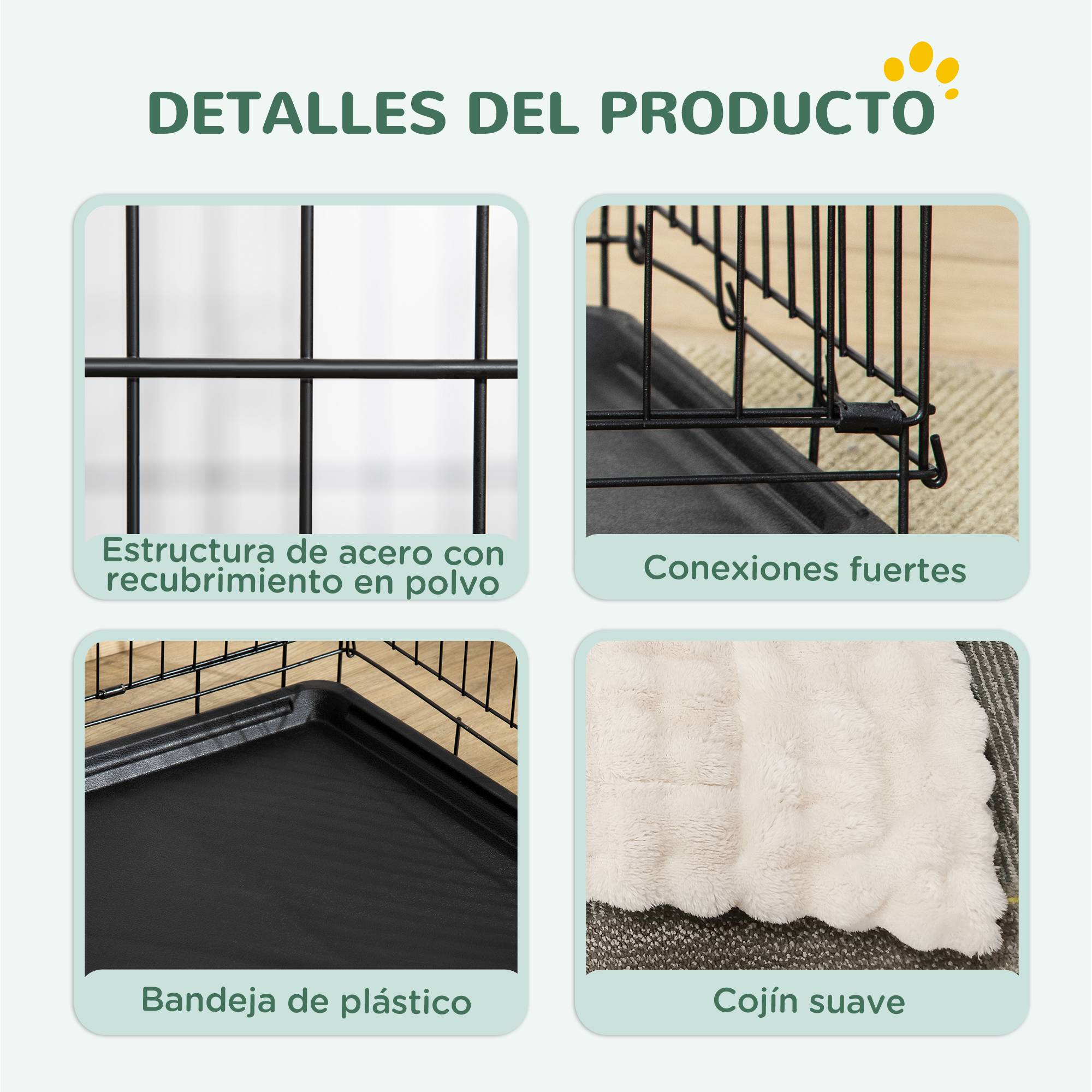 Cage pliable pour chien avec coussin, portes, plateau amovible et structure en fil de fer, 75 x 48,5 x 53 cm, noir et beige - Image 6