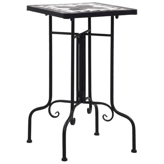 Petite Table Carrée Mosaïque d'Extérieur en Fer et Céramique Noir et Blanc Déco Jardin – ComfortXL Outdoor Living - Image 1