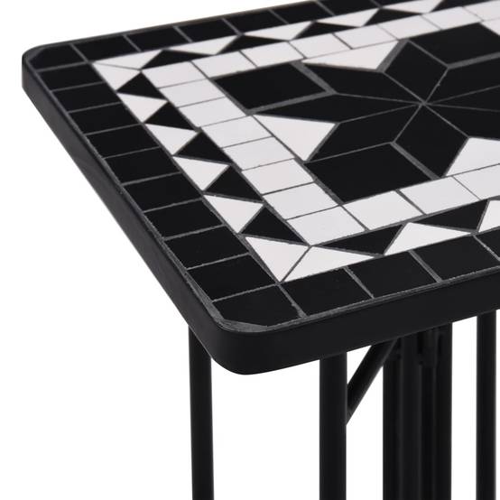 Petite Table Carrée Mosaïque d'Extérieur en Fer et Céramique Noir et Blanc Déco Jardin – ComfortXL Outdoor Living - Image 5