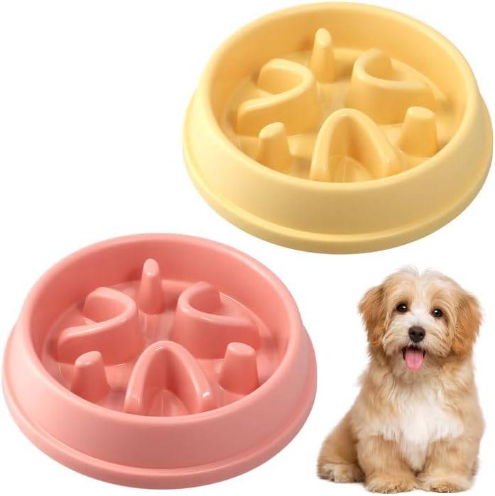 Vendos85 - 2 Gamelle Anti-Glouton pour Chien jaune rose Vendos85