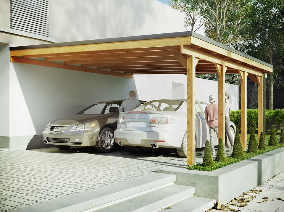 Carport Adosse Bois RIVERSIDE - 2 Voiture - 548 x 550 - Abri 2 Voitures - Image 1