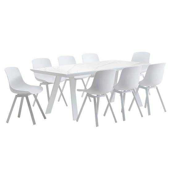 Oviala - Ensemble table de jardin rectangulaire blanc et 8 chaises blanc Samoa - Oviala - Image 1