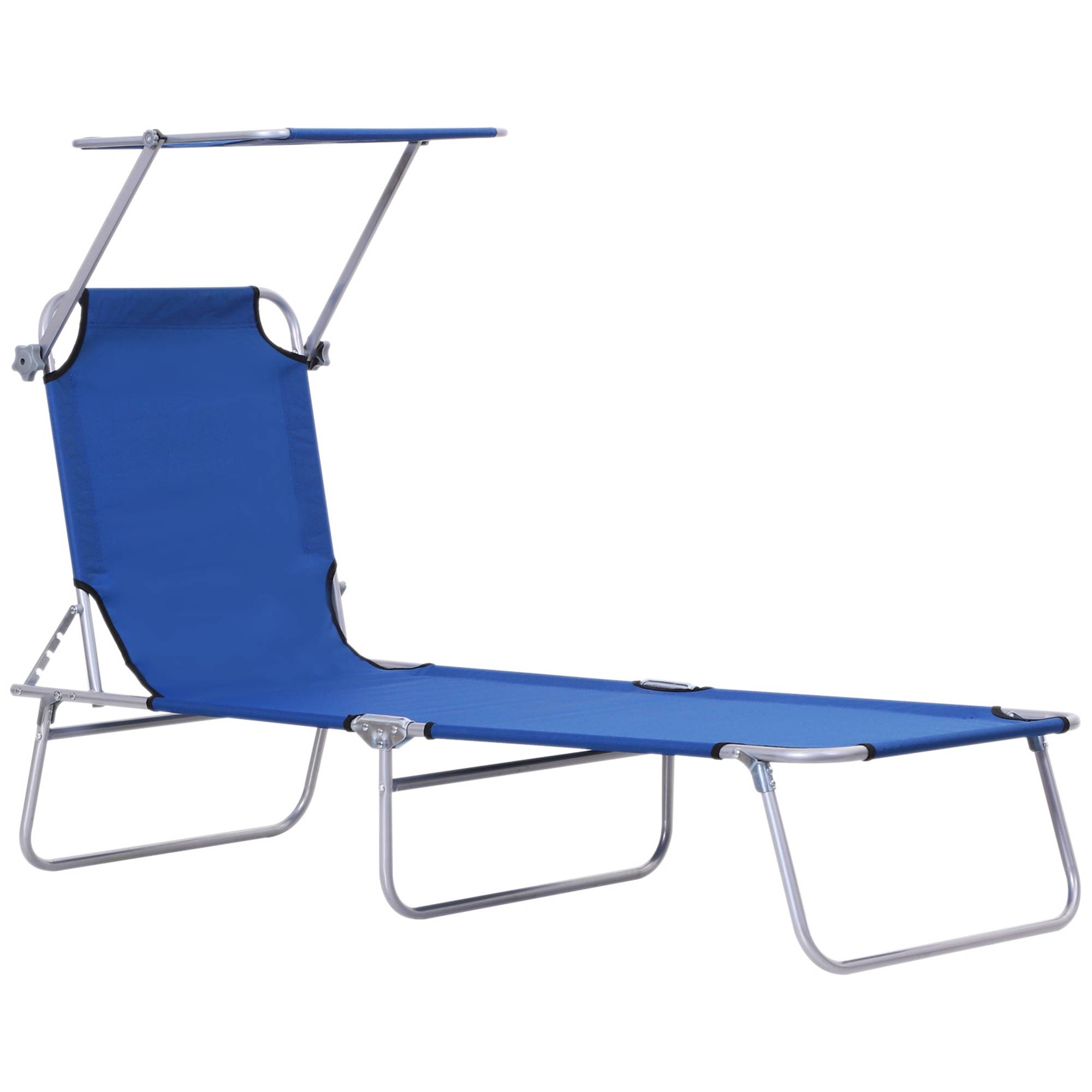 Transat de jardin pliable avec auvent et dossier inclinable pour jardin, terrasse, camping, 187 x 58 x 36 cm, bleu - Image 2