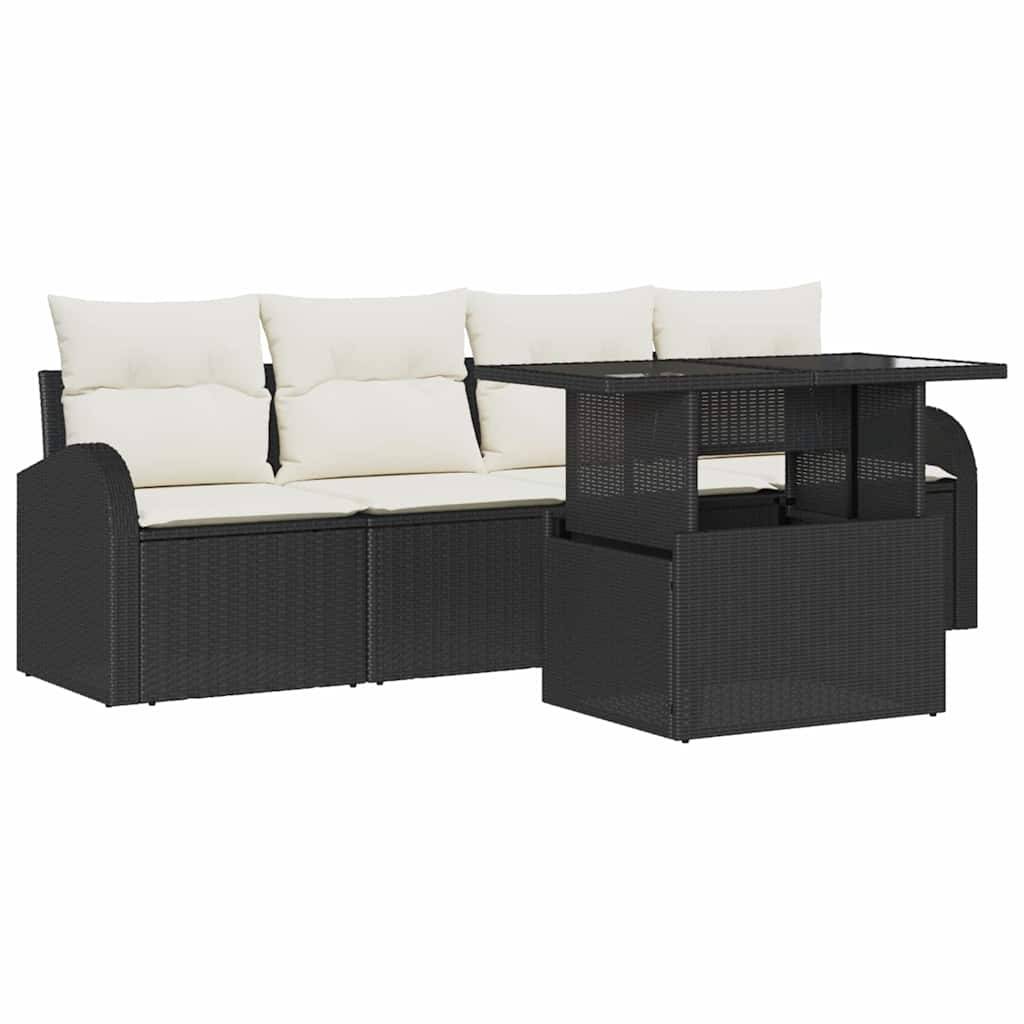 Salon de jardin 4 places poly rotin pieds réglables design modulable pour jardin terrasse Noir et coussins Noirs – ComfortXL Outdoor Living - Image 2