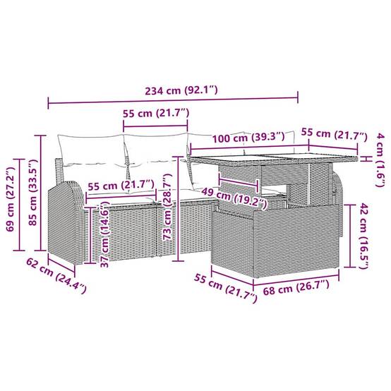 Salon de jardin 4 places poly rotin pieds réglables design modulable pour jardin terrasse Noir et coussins Noirs – ComfortXL Outdoor Living - Image 8
