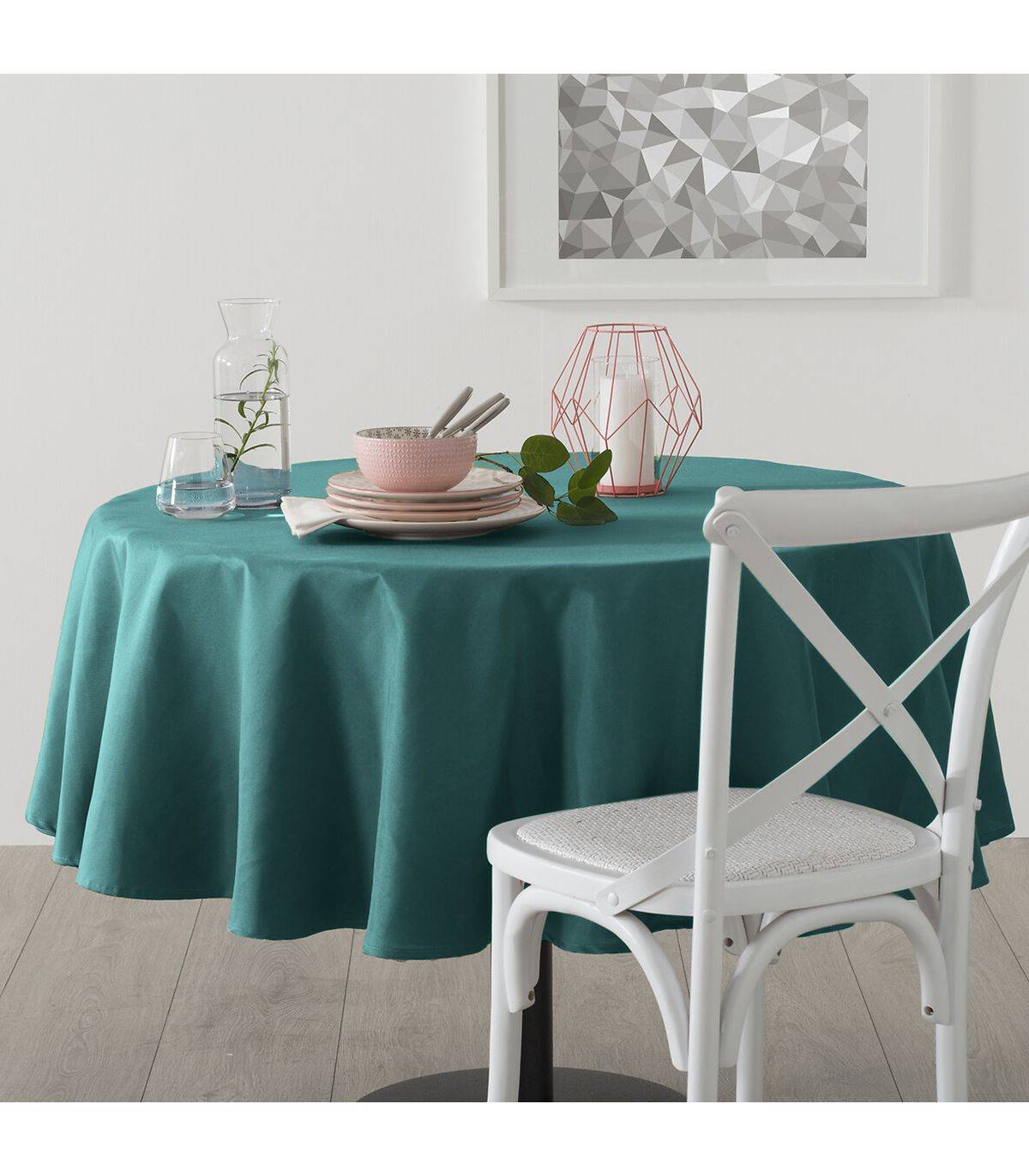 Nappe ronde anti-tache Bleu Canard  D 180 cm - Imagen 3