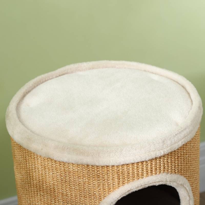 Arbre à chat spacieux revêtement peluche, surface sisal Φ35x60Hcm brun beige, charge 10kg - Image 7
