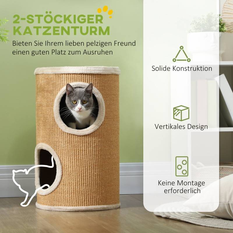 Arbre à chat spacieux revêtement peluche, surface sisal Φ35x60Hcm brun beige, charge 10kg - Image 4