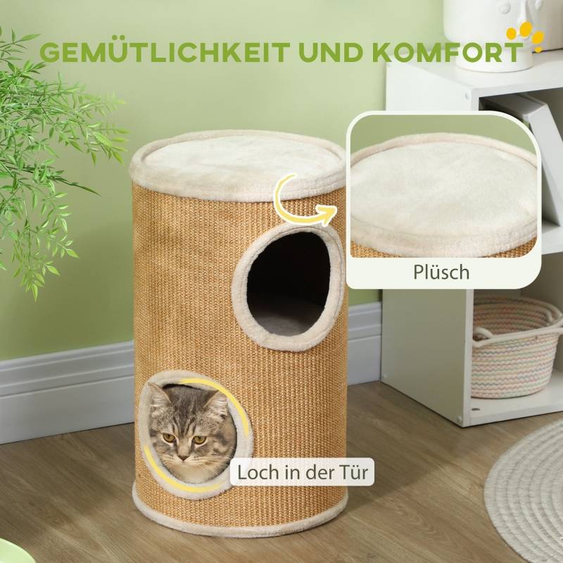 Arbre à chat spacieux revêtement peluche, surface sisal Φ35x60Hcm brun beige, charge 10kg - Image 6