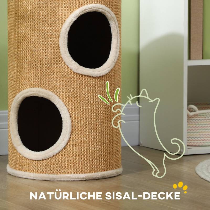 Arbre à chat spacieux revêtement peluche, surface sisal Φ35x60Hcm brun beige, charge 10kg - Image 5