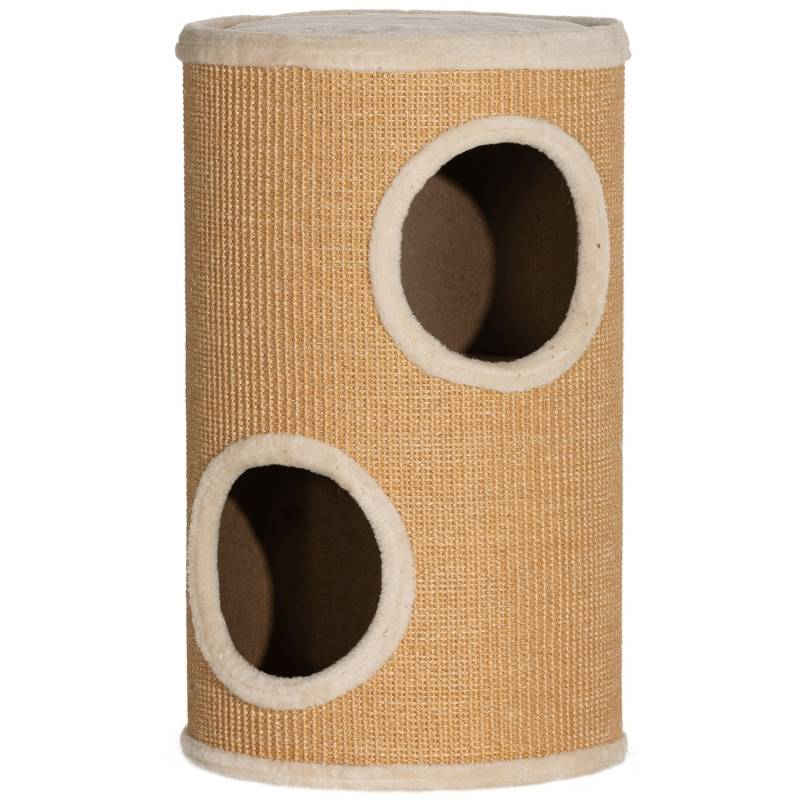 Arbre à chat spacieux revêtement peluche, surface sisal Φ35x60Hcm brun beige, charge 10kg - Image 1