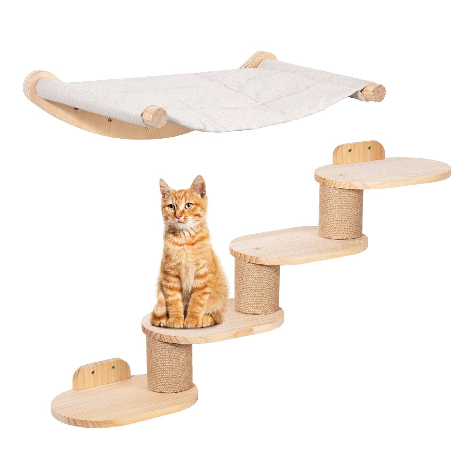 Todeco Mur d'escalade pour chat mural avec escalier pour chat et hamac pour chat, mur d'escalade à quatre niveaux avec rayures en jute pour chats et - Image 1