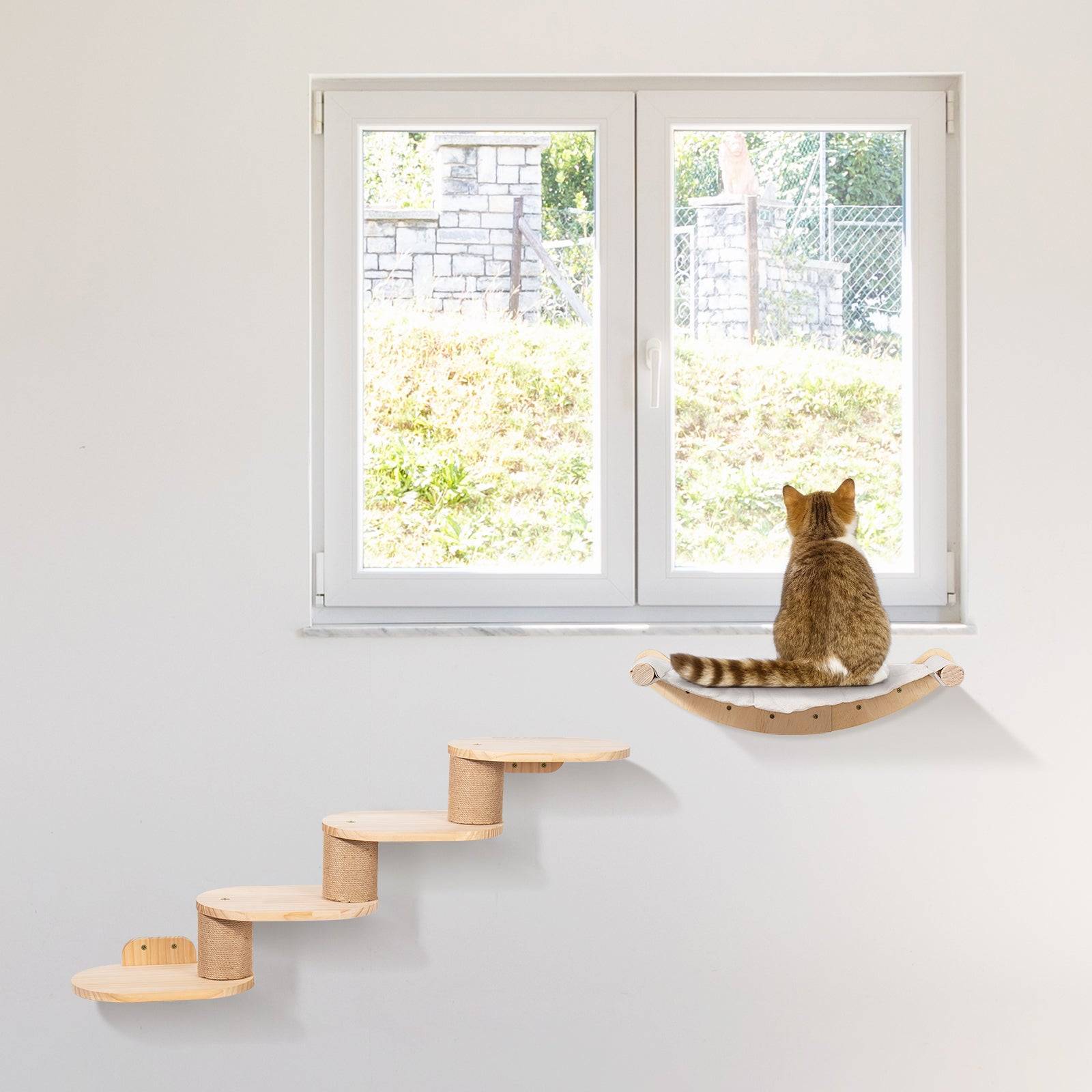 Todeco Mur d'escalade pour chat mural avec escalier pour chat et hamac pour chat, mur d'escalade à quatre niveaux avec rayures en jute pour chats et - Image 3
