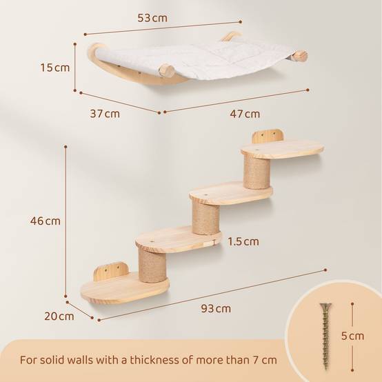 Todeco Mur d'escalade pour chat mural avec escalier pour chat et hamac pour chat, mur d'escalade à quatre niveaux avec rayures en jute pour chats et - Image 5