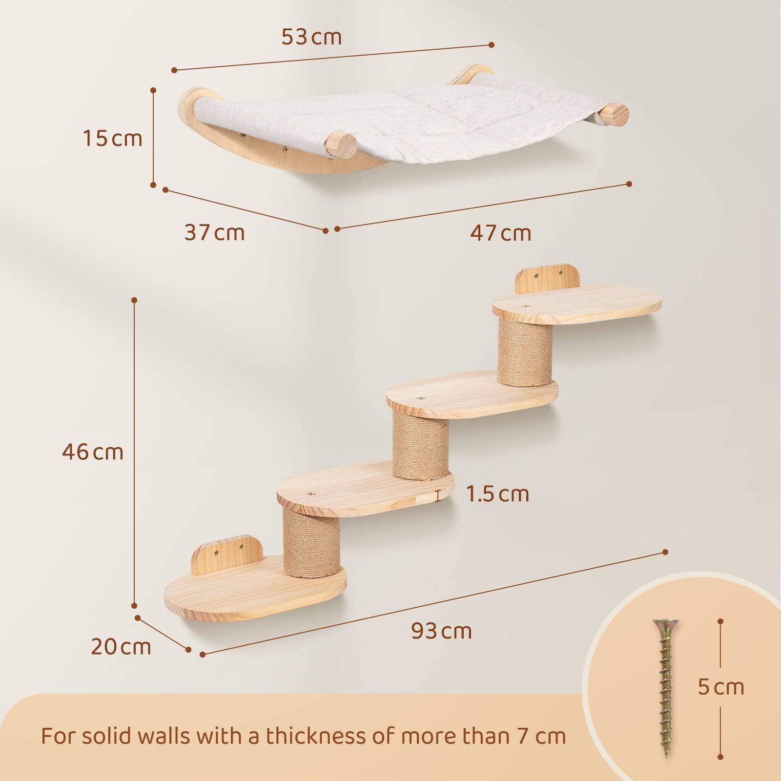 Todeco Mur d'escalade pour chat mural avec escalier pour chat et hamac pour chat, mur d'escalade à quatre niveaux avec rayures en jute pour chats et - Image 5
