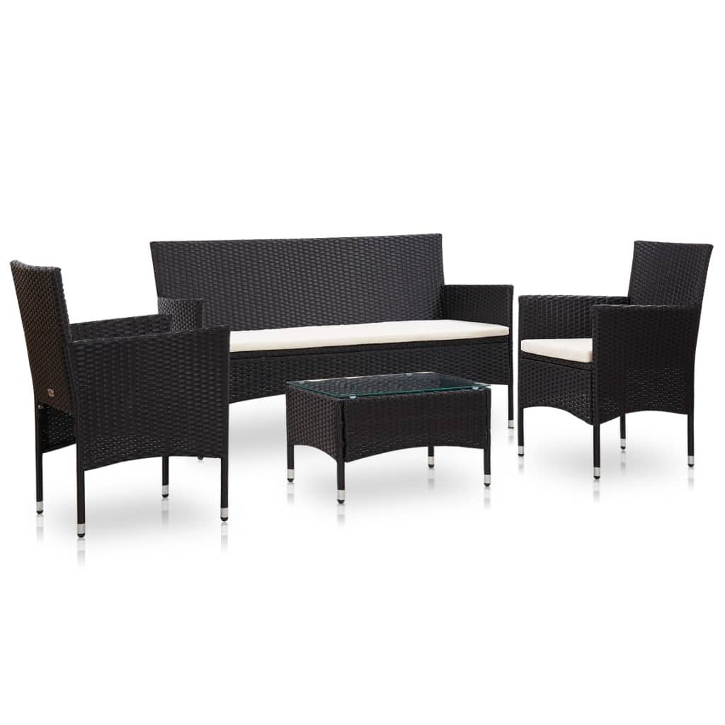 Helloshop26 - Salon de jardin meuble d'extérieur ensemble de mobilier 4 pièces avec coussins résine tressée noir - Imagen 1