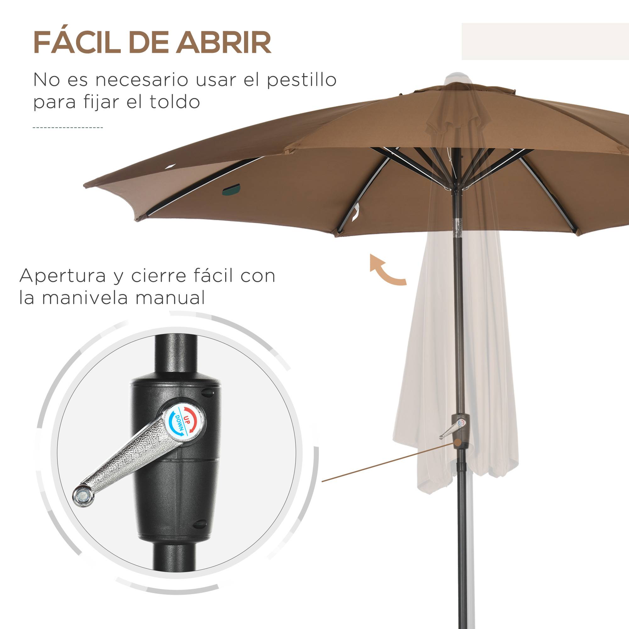 ComfortXL - Parasol Déporté Inclinable Métal pour Jardin Terrasse Ouverture Manivelle Ø300 cm Marron - ComfortXL Outdoor Living - Image 7