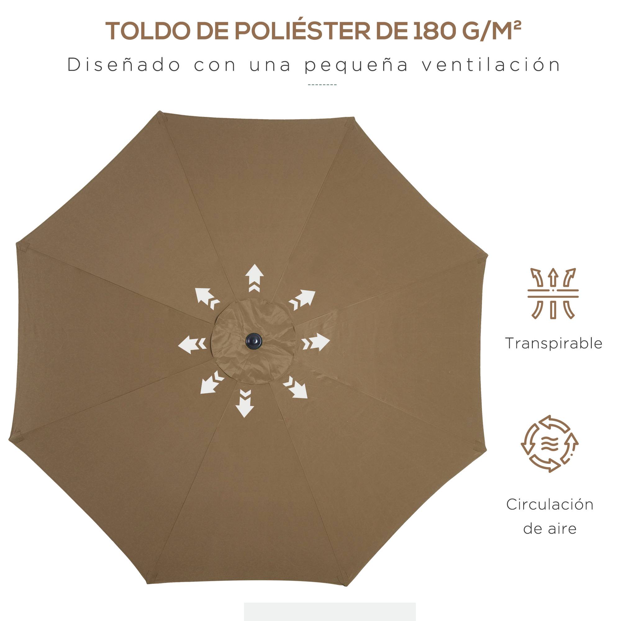 ComfortXL - Parasol Déporté Inclinable Métal pour Jardin Terrasse Ouverture Manivelle Ø300 cm Marron - ComfortXL Outdoor Living - Image 8