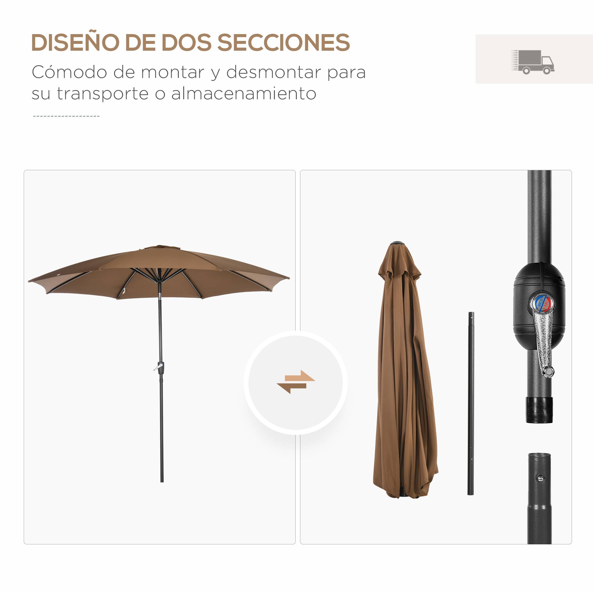ComfortXL - Parasol Déporté Inclinable Métal pour Jardin Terrasse Ouverture Manivelle Ø300 cm Marron - ComfortXL Outdoor Living - Image 10