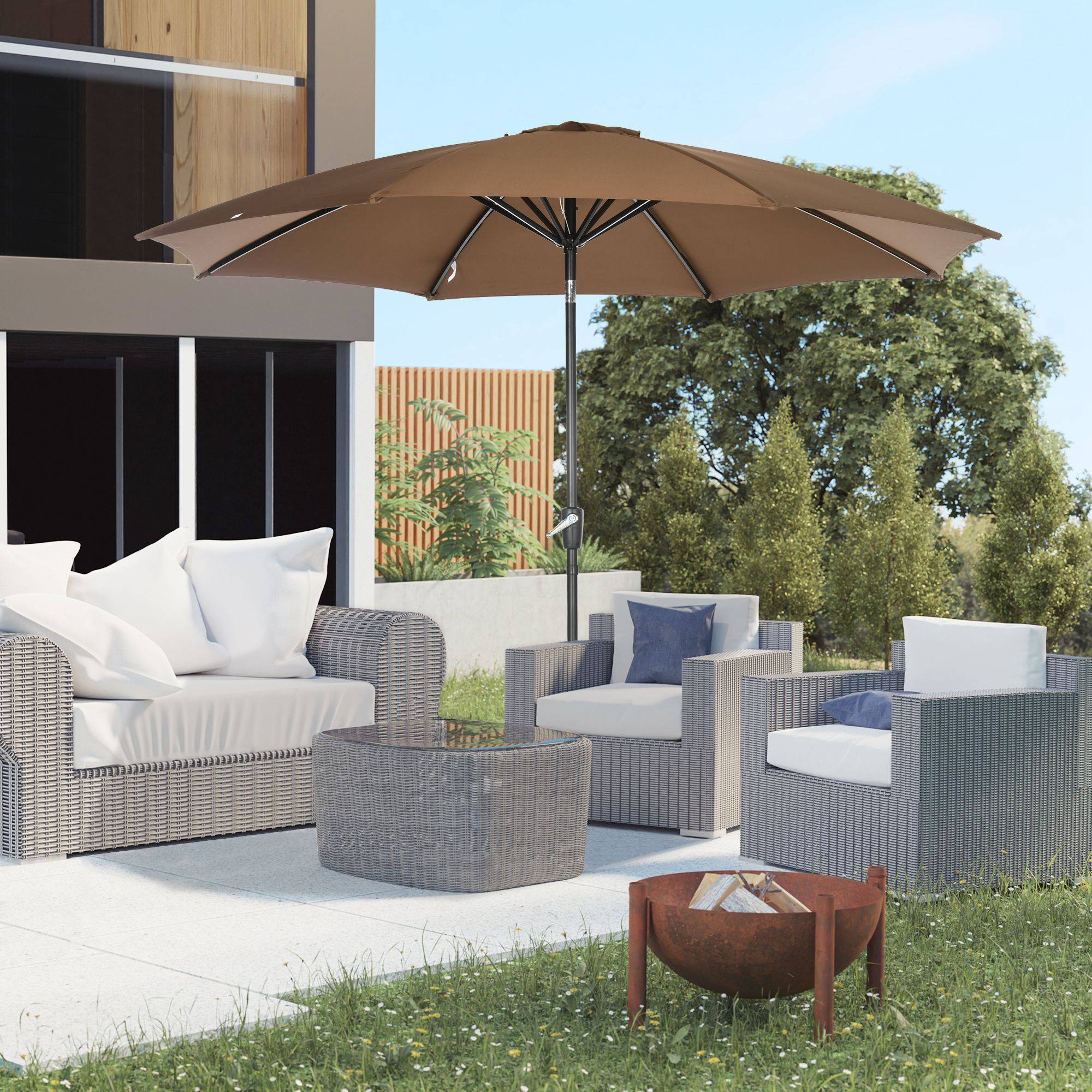 ComfortXL - Parasol Déporté Inclinable Métal pour Jardin Terrasse Ouverture Manivelle Ø300 cm Marron - ComfortXL Outdoor Living - Image 3