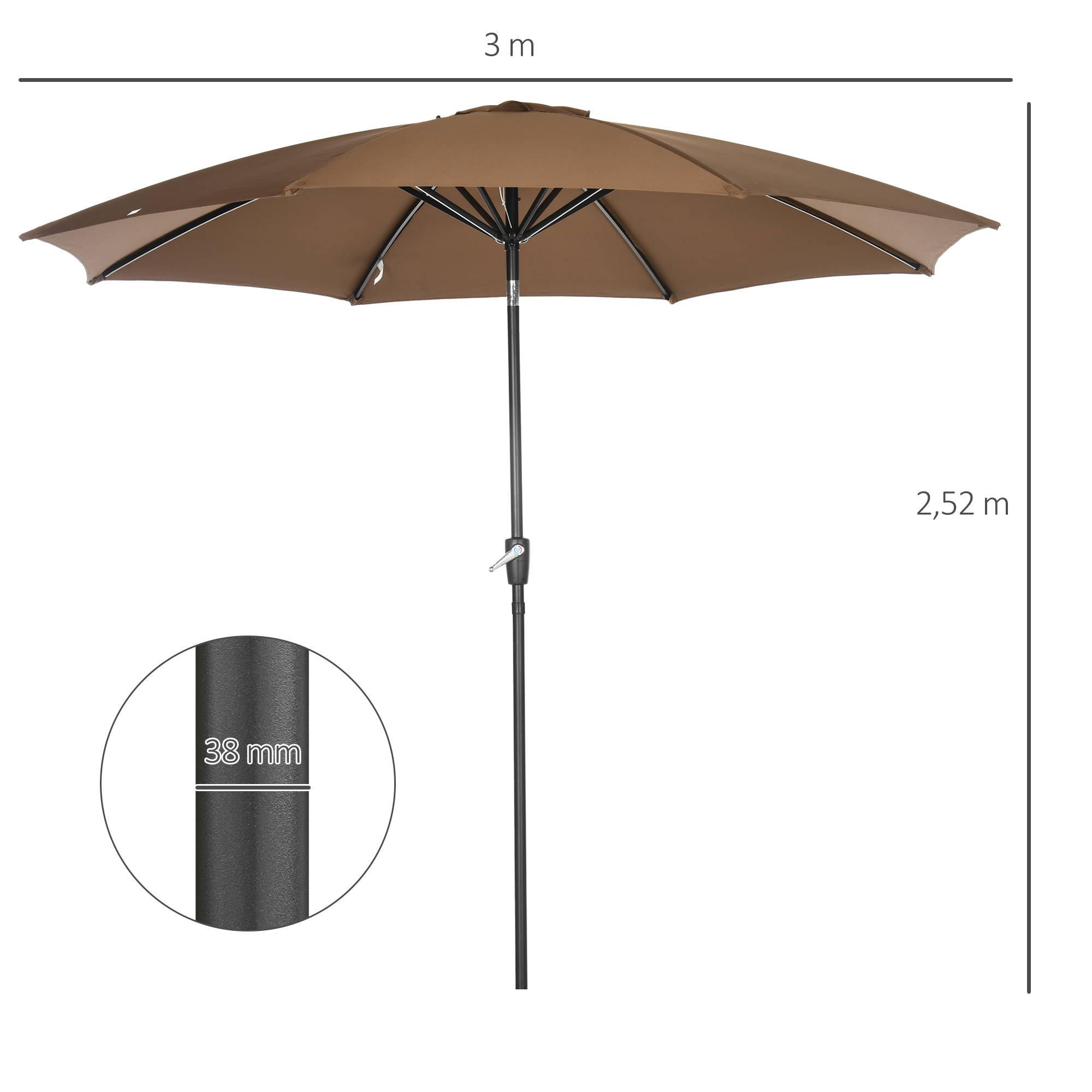 ComfortXL - Parasol Déporté Inclinable Métal pour Jardin Terrasse Ouverture Manivelle Ø300 cm Marron - ComfortXL Outdoor Living - Image 5