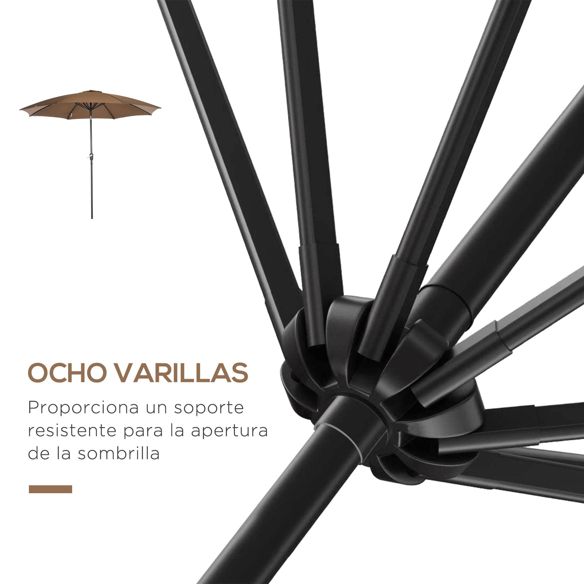 ComfortXL - Parasol Déporté Inclinable Métal pour Jardin Terrasse Ouverture Manivelle Ø300 cm Marron - ComfortXL Outdoor Living - Image 9