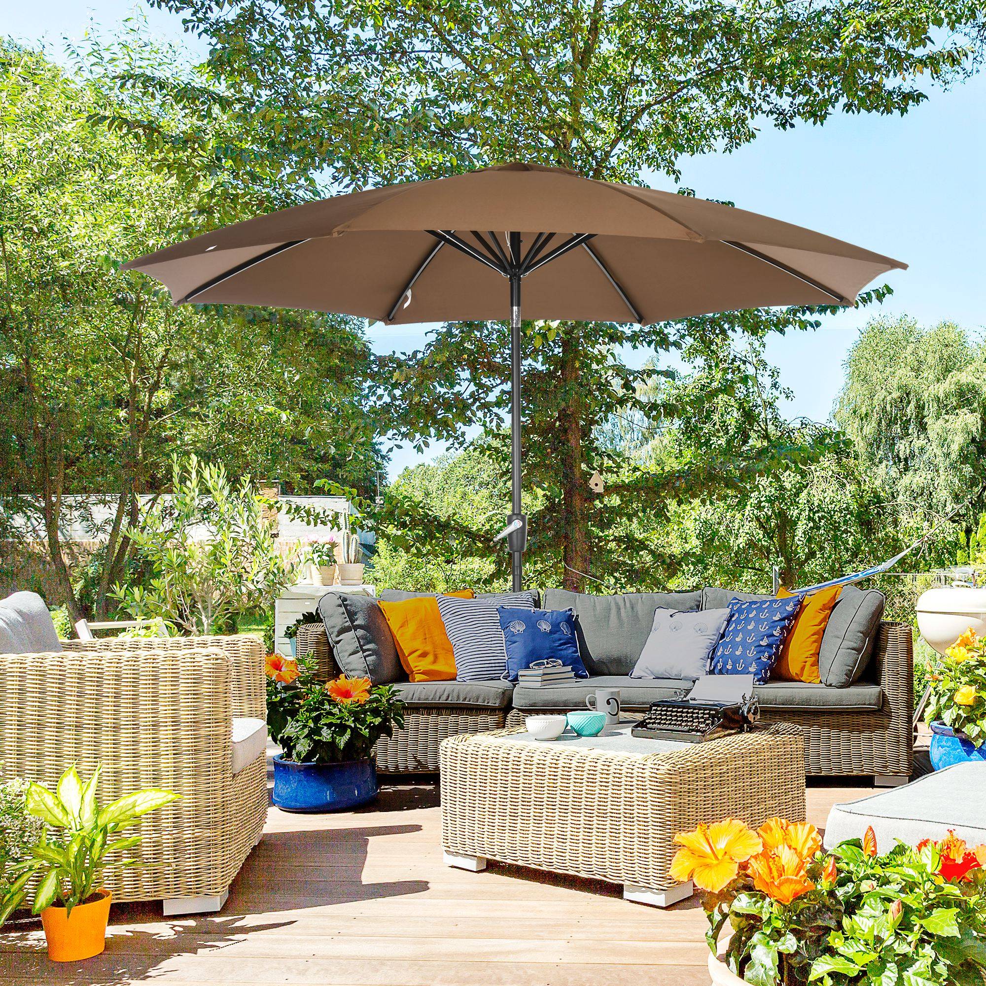 ComfortXL - Parasol Déporté Inclinable Métal pour Jardin Terrasse Ouverture Manivelle Ø300 cm Marron - ComfortXL Outdoor Living - Image 4