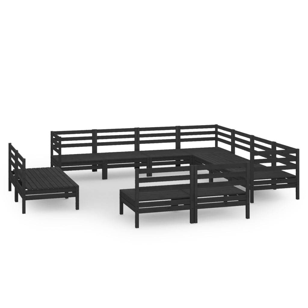 Helloshop26 - Salon de jardin meuble d'extérieur ensemble de mobilier 11 pièces bois de pin massif noir - Imagen 1