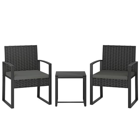 Salon de jardin bistrot résine tressée acier balcon 2 places coussins gris foncé - ComfortXL Outdoor Living - Image 1
