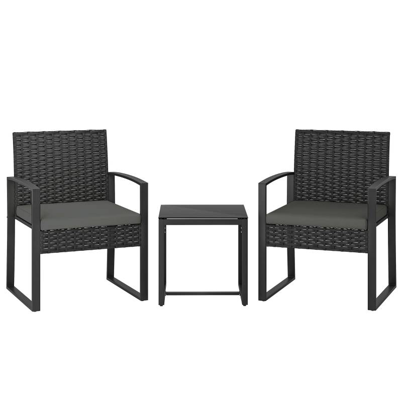 Salon de jardin bistrot résine tressée acier balcon 2 places coussins gris foncé - ComfortXL Outdoor Living - Image 1