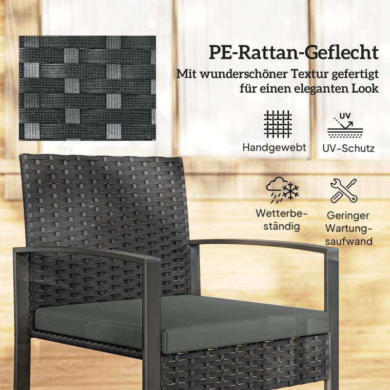 Salon de jardin bistrot résine tressée acier balcon 2 places coussins gris foncé - ComfortXL Outdoor Living - Image 5