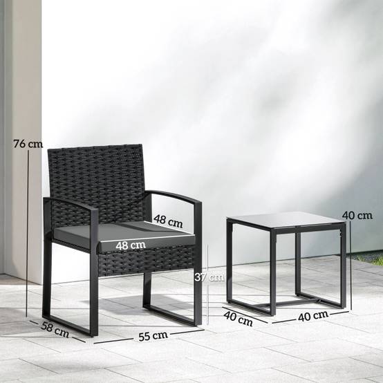 Salon de jardin bistrot résine tressée acier balcon 2 places coussins gris foncé - ComfortXL Outdoor Living - Image 3