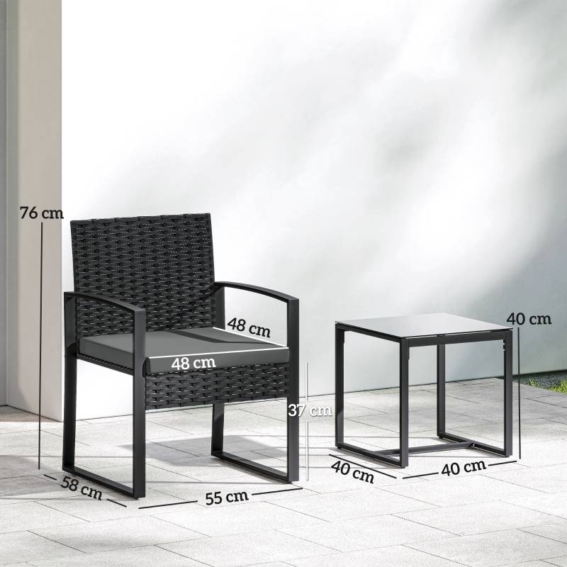 Salon de jardin bistrot résine tressée acier balcon 2 places coussins gris foncé - ComfortXL Outdoor Living - Image 3