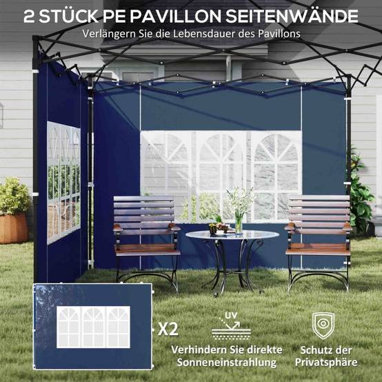 Panneau latéral tonnelle avec fenêtres protection extérieur 2,93x1,93m bleu - ComfortXL Outdoor Living - Image 4