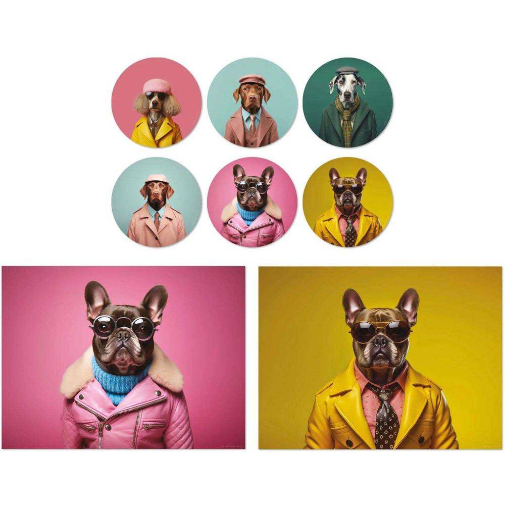 Ensemble sets de table et dessous de verre Funny Dogs Lot de 2 sets de table et 6 dessous de verre motifs assortis - Imagen 2