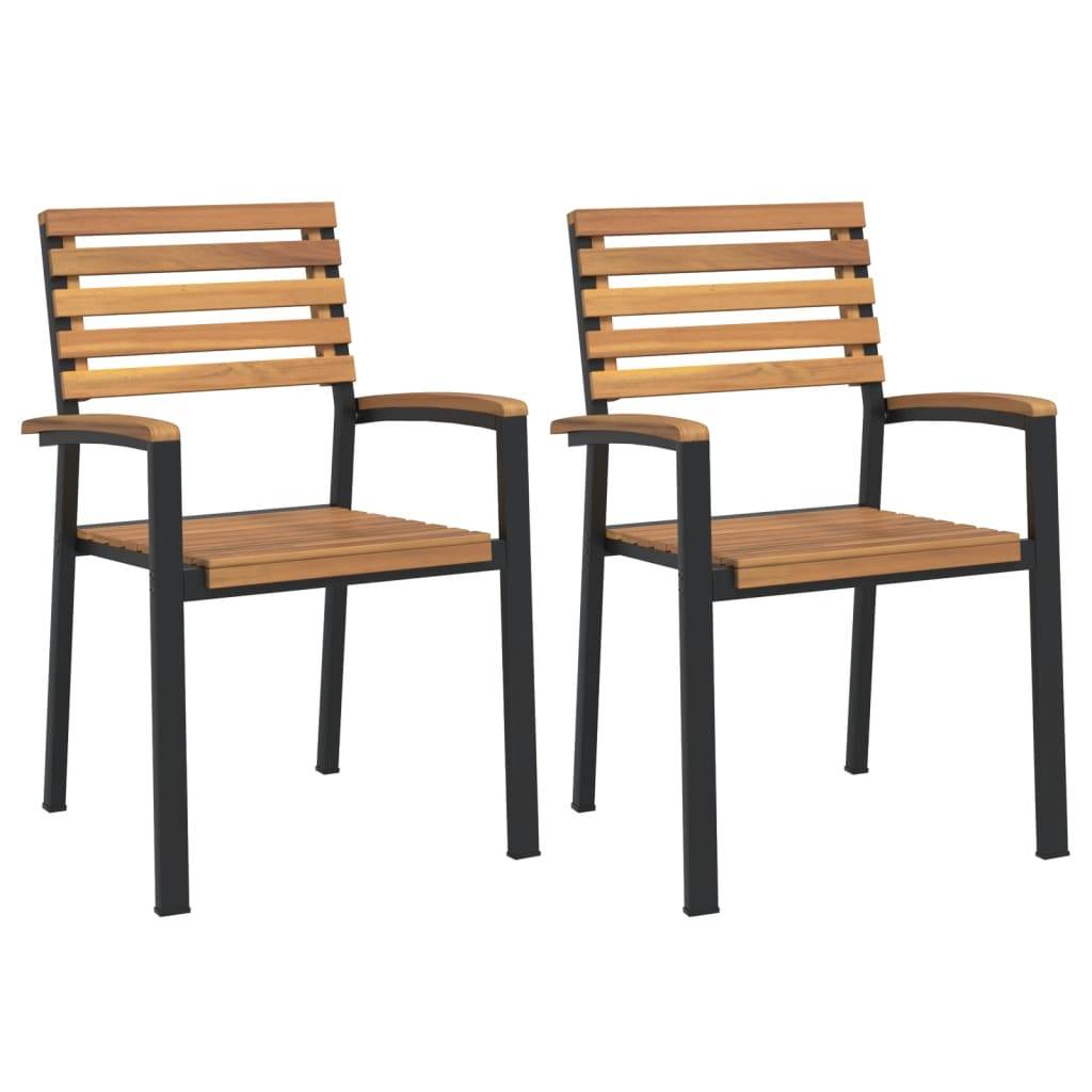 Chaises de jardin empilables bois d'acacia et métal 56 x 54,5 x 87 cm, Poids :14.6kg - PANGIVO - Image 2