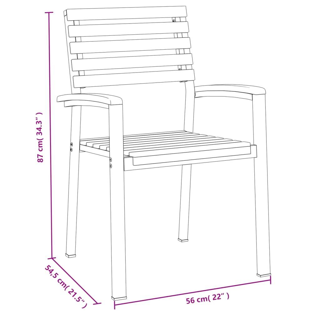 Chaises de jardin empilables bois d'acacia et métal 56 x 54,5 x 87 cm, Poids :14.6kg - PANGIVO - Image 8