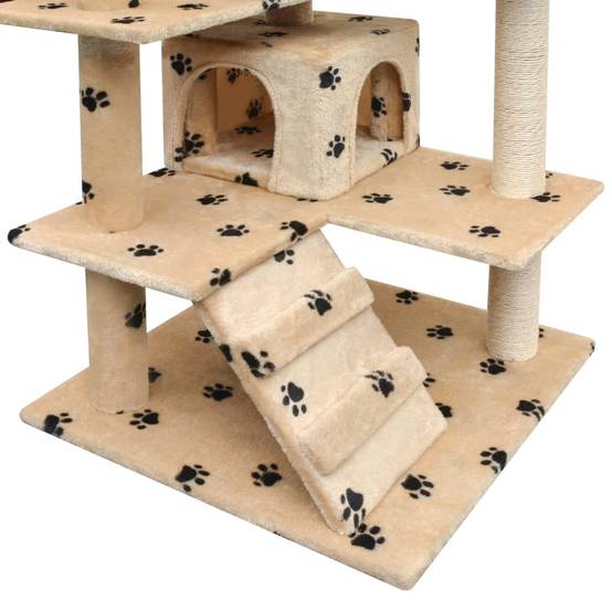 Arbre à chat design avec griffoirs sisal et 2 maisons motif pattes Beige – ComfortXL Pet Living - Image 3