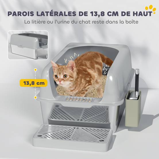 Bac à litière ABS et acier inoxydable intérieur parois hautes 60x40x29cm gris clair - ComfortXL Outdoor Living - Image 6