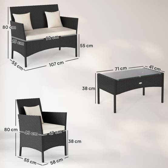 Ensemble jardin 4 pcs rotin, 2 chaises, fauteuil 2 places et table basse - Image 5