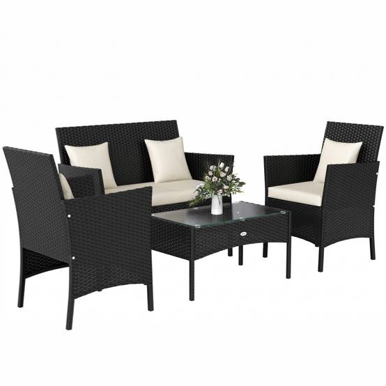Ensemble jardin 4 pcs rotin, 2 chaises, fauteuil 2 places et table basse - Image 1