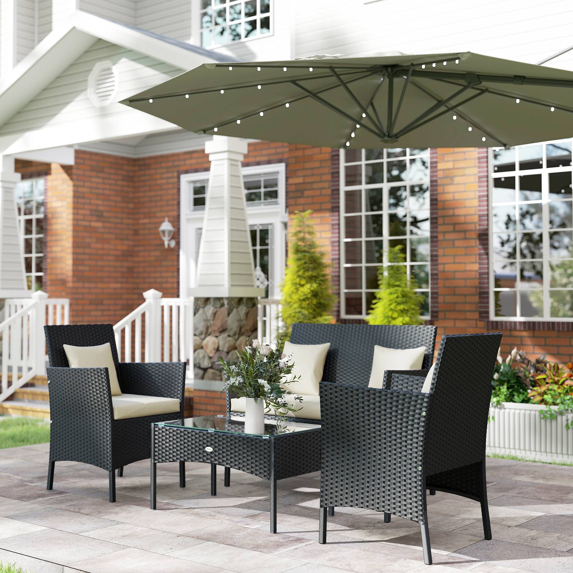 Ensemble jardin 4 pcs rotin, 2 chaises, fauteuil 2 places et table basse - Image 10